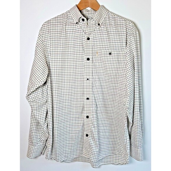 Bob Timberlake Men Medium Plaid Button Down Shirt Ivory Multi Color Cotton - Picture 1 of 15
